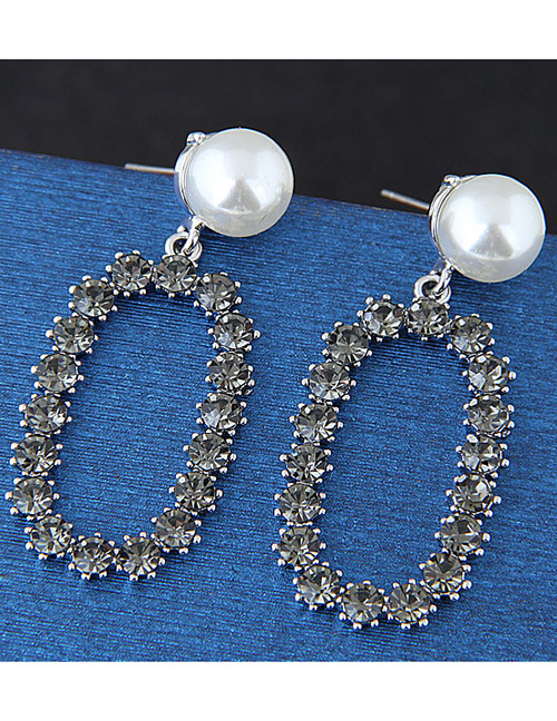 Exaggerated Gray Oval Shape Design Earrings