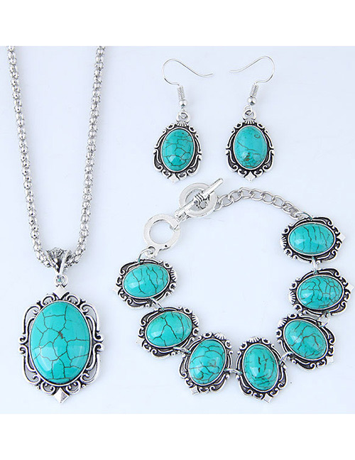 Fashion Green Oval Shape Decorated Necklace