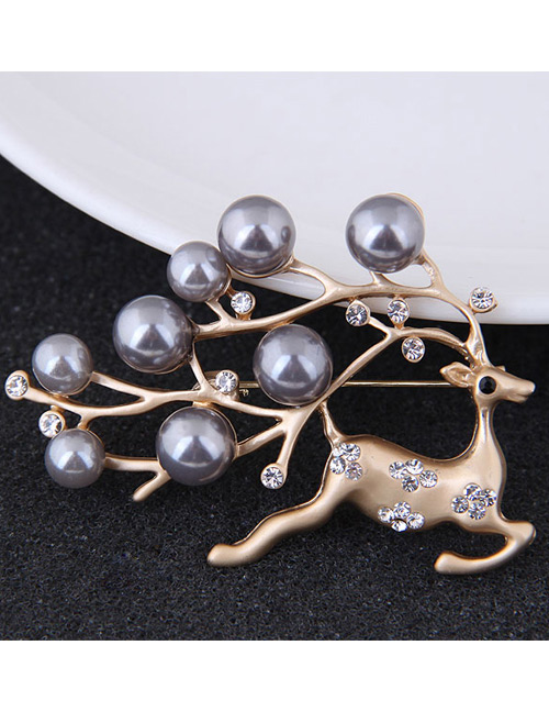 Fashion Gold Color+gray Deer Shape Decorated Brooch