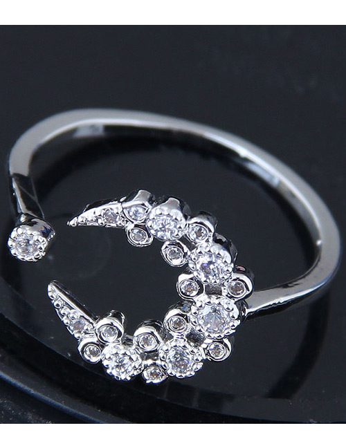 Fashion Silver Color Moon Shape Decorated Ring