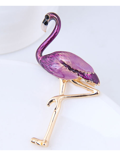 Fashion Purple Flamingo Shape Decorated Simple Brooch