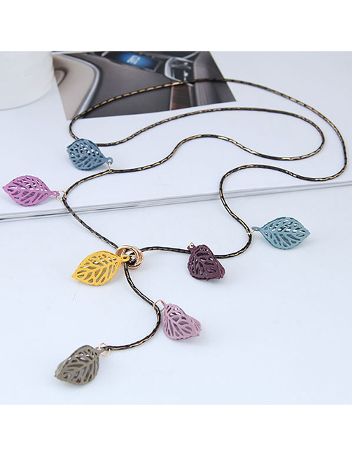 Fashion Multi-color Hollow Out Design Leaf Necklace