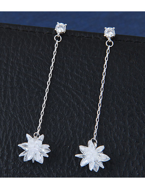 Sweet Silver Color Flower Shape Design Long Earrings