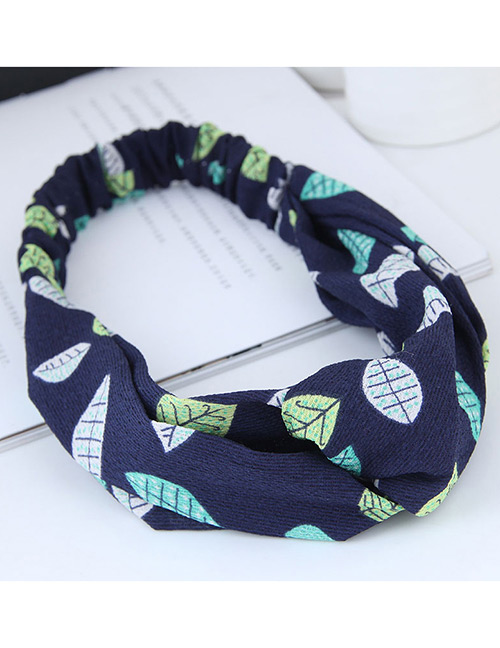 Sweet Navy Leaf Pattern Decorated Wide Hair Band