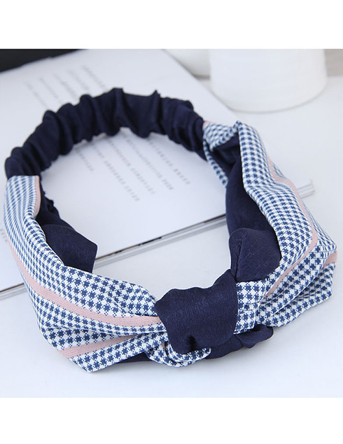 Sweet Blue+navy Grid Pattern Decorated Wide Hair Band