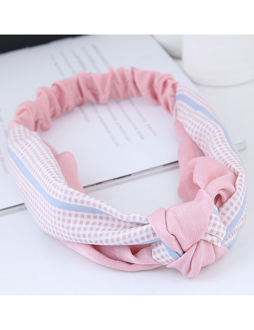 Sweet Pink Grid Pattern Decorated Wide Hair Band