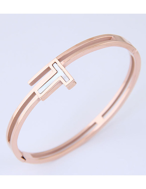 Elegant Rose Gold+white T Shape Design Double Layer Bracelet