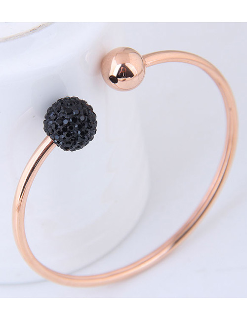 Elegant Rose Gold+black Round Ball Decorated Opening Bracelet