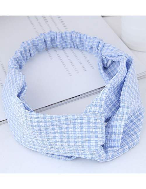 Fashion Light Blue Grid Pattern Decorated Simple Hairband