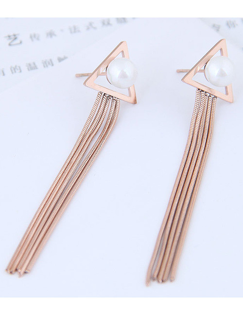 Fashion Rose Gold Triangle Shaoe Design Tassel Earrings
