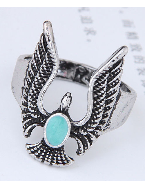 Vintage Silver Color+blue Eagle Shape Decorated Ring