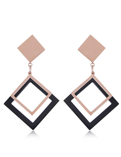 Fashion Rose Gold+black Hollow Out Design Square Earrings