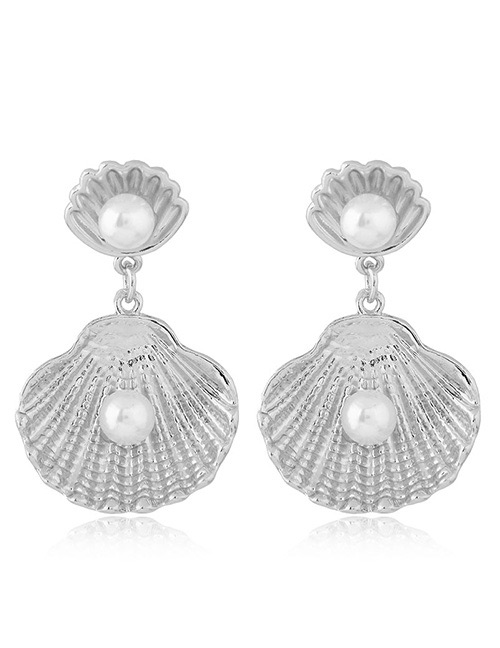 Elegant Silver Color Shell Shape Design Pure Color Earrings