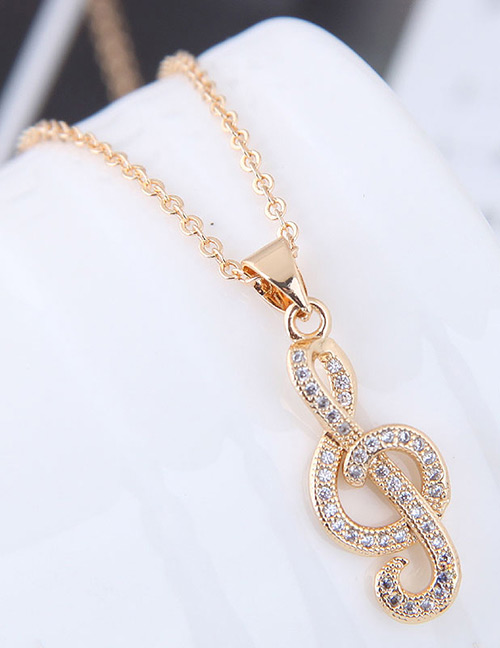Elegant Gold Color Musical Note Pendant Decorated Necklace