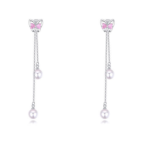 Fashion Pink Butterfly Shape Decorated Tassel Earrings