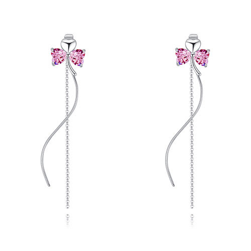 Fashion Pink Clover Shape Decorated Long Earrings