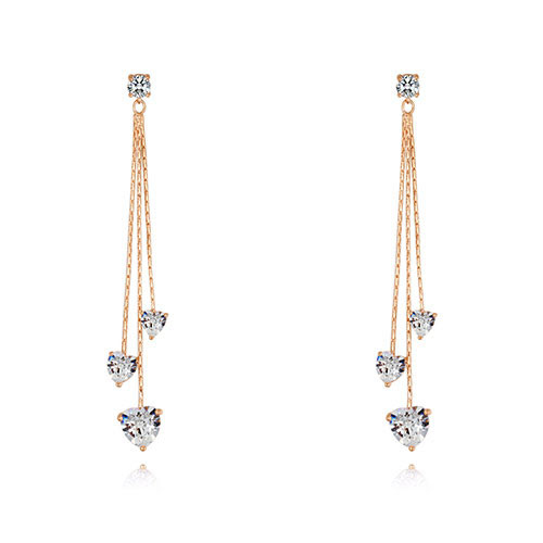 Fashion Champagne Heart Shape Decorated Long Earrings