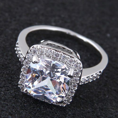 Fashion Silver Color Square Shape Diamond Decorated Ring