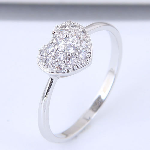 Fashion Silver Color Heart Shape Diamond Decorated Ring