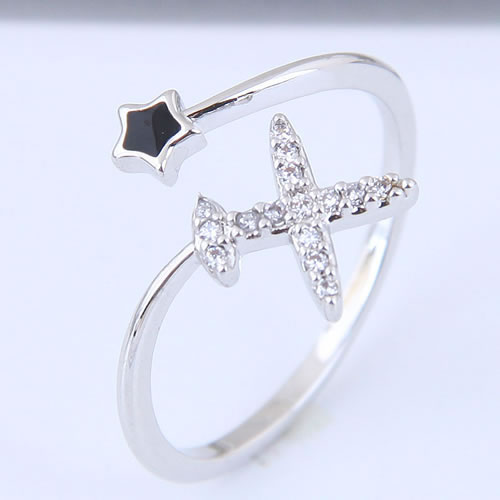 Fashion Silver Color Aircraft Shape Decorated Opening Ring