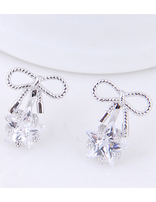 Fashion Silver Color Bowknot Shpae Decorated Earrings