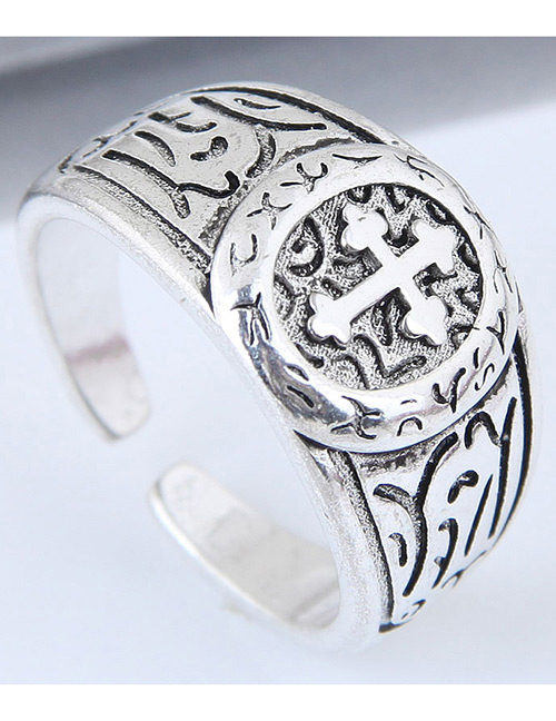 Fashion Silver Color Cross Pattern Decorated Opening Ring