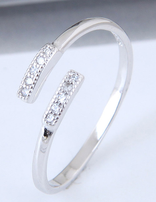 Fashion Silver Color Diamond Decorated Opening Ring