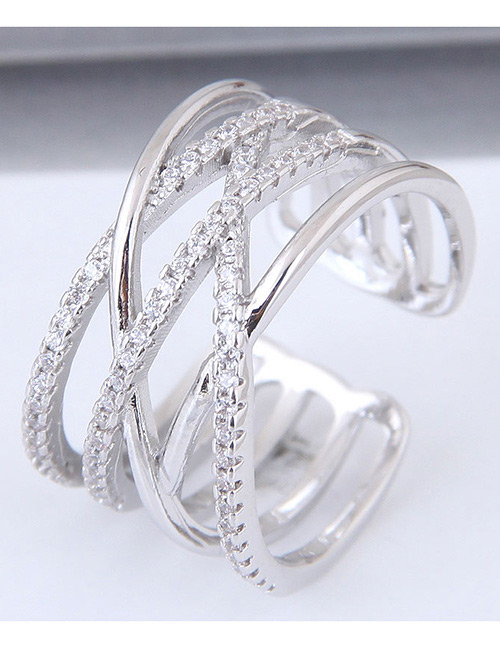 Fashion Silver Color Full Diamond Decorated Multi-layer Opening Ring