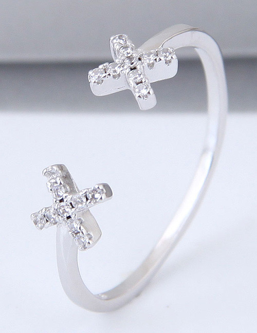 Fashion Silver Color Cross Shape Decorated Opening Ring
