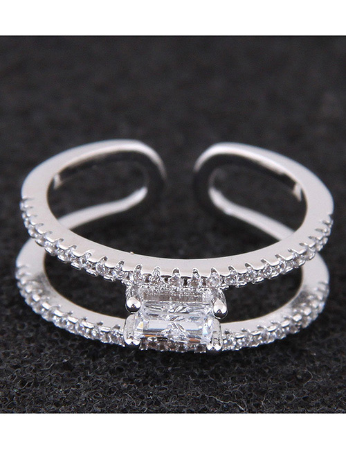Fashion Silver Color Full Diamond Decorated Double Layer Opening Ring