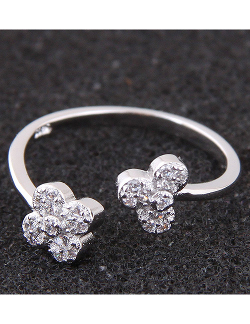 Fashion Silver Color Flower Shape Decorated Opening Ring