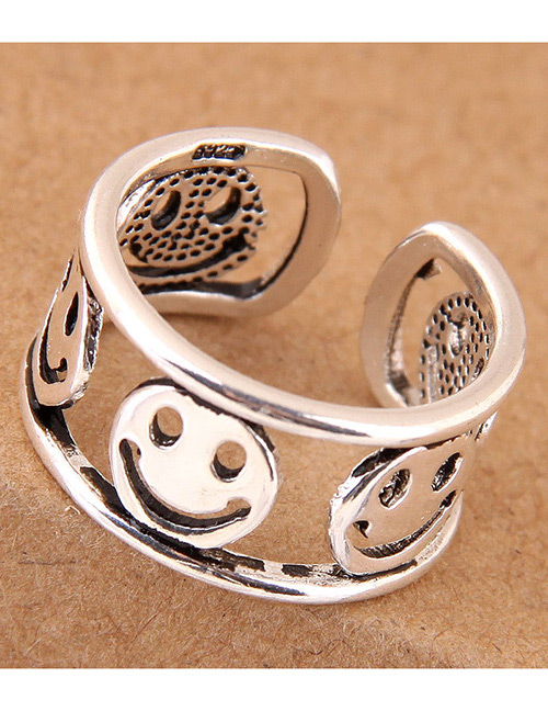 Vintage Silver Color Hollow Out Design Face Shape Opening Ring