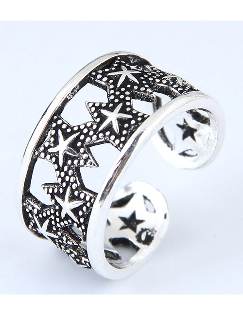 Vintage Silver Color Star Shape Decorated Ring