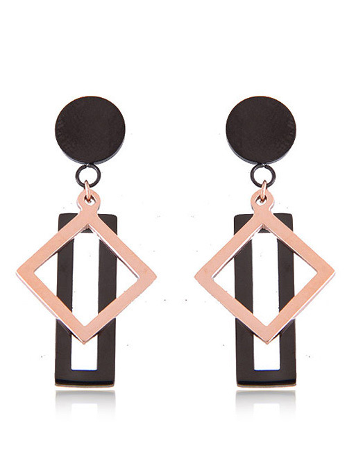Fashion Black Square Shape Decorated Earrings