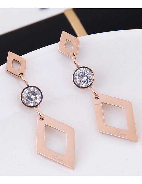 Fashion Rose Gold Rhombus Shape Decorated Earrings