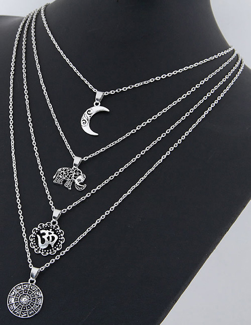 Fashion Silver Color Moon&elephant Shape Decorated Multi-layer Necklace