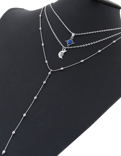 Fashion Silver Color Moon Shape Decorated Multi-layer Necklace