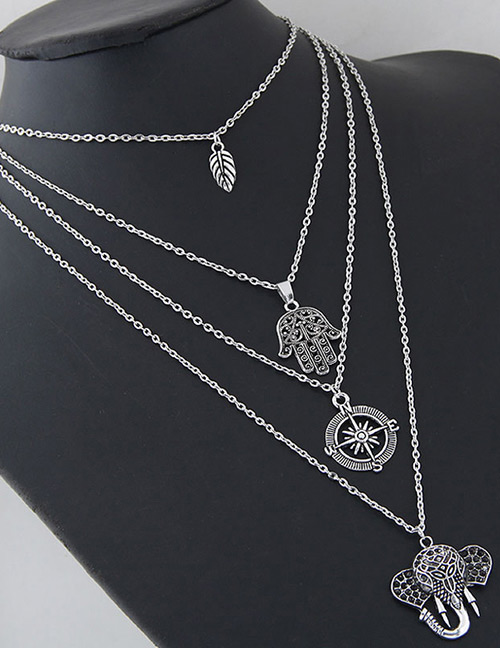 Fashion Silver Color Elephant Shape Decorated Multi-layer Necklace