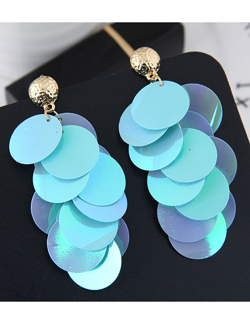 Fashion Blue Round Shape Decorated Paillette Earrings
