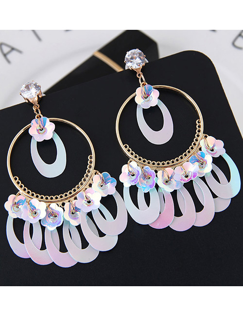 Fashion White Circular Ring Shape Decorated Earrings