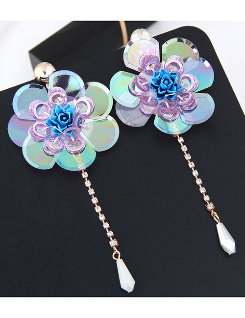 Fashion Purple Flower Shpe Decorated Paillette Earrings