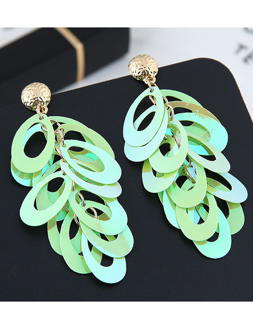 Fashion Green Oval Shape Decorated Paillette Earrings