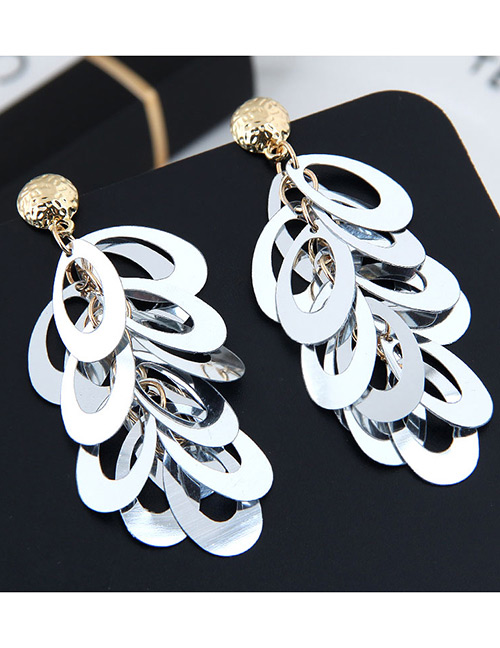 Fashion Silver Color Oval Shape Decorated Paillette Earrings