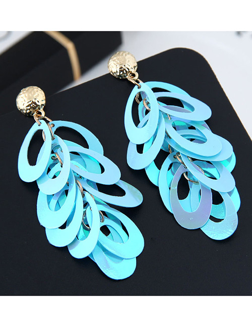 Fashion Blue Oval Shape Decorated Paillette Earrings