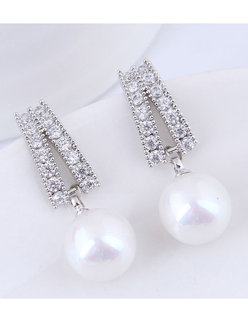 Elegant Silver Color Pearls&diamond Decorated Simple Earrings