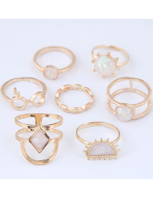 Fashion Gold Color Pure Color Design Hollow Out Ring(7ps)