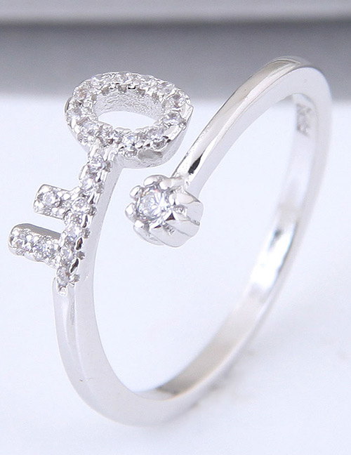 Sweet Silver Color Key Shape Design Pure Color Ring