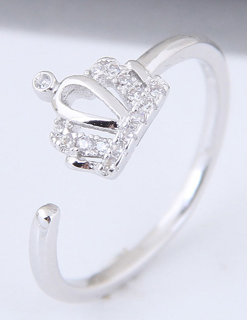Sweet Silver Color Crown Shape Decorated Opening Ring