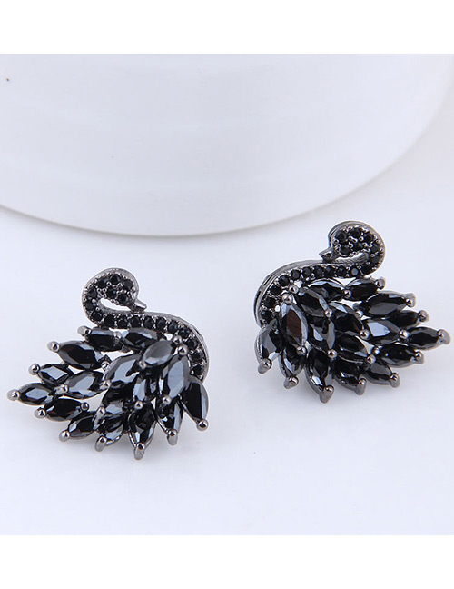 Fashion Black Swan Shape Decorated Earrings