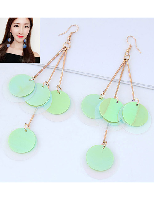 Fashion Green Round Shape Decorated Paillette Earrings